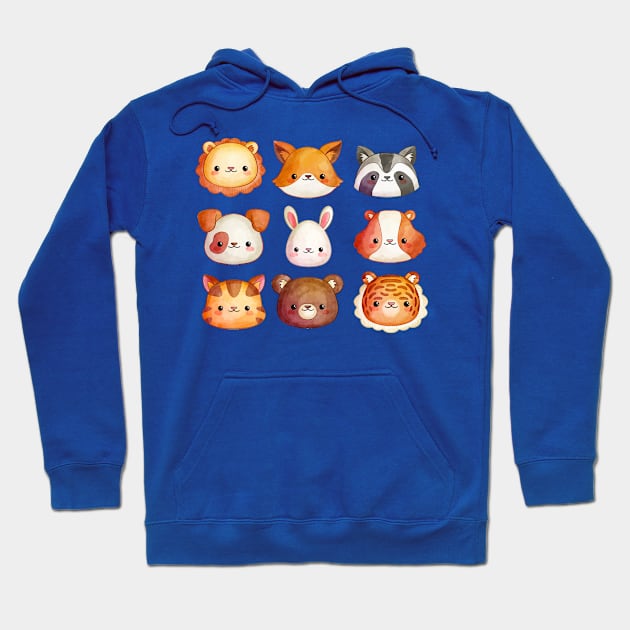 Animals Head Kawaii Hoodie by Mako Design 